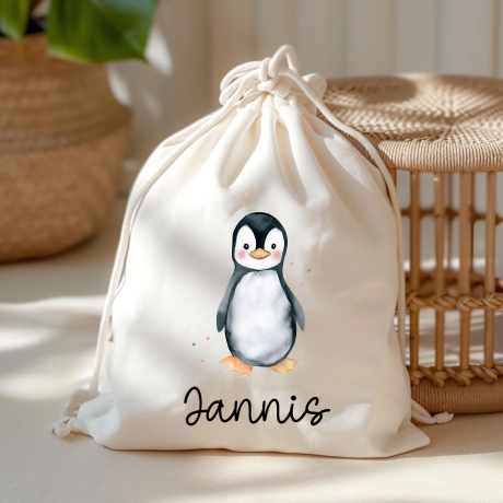Turnbeutel Wäschebeutel Pinguin - Personalisiert - Wunschnamen - Schule - mit Name - Rucksack - Wechselkleidung - Weihnachten - Geburtstag