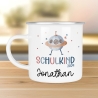 Schulanfang  Ufo Weltraum Kindertasse Schulkind Name Emaille Tasse Kind Kindergeschirr personalisiert Kinder Geschenk