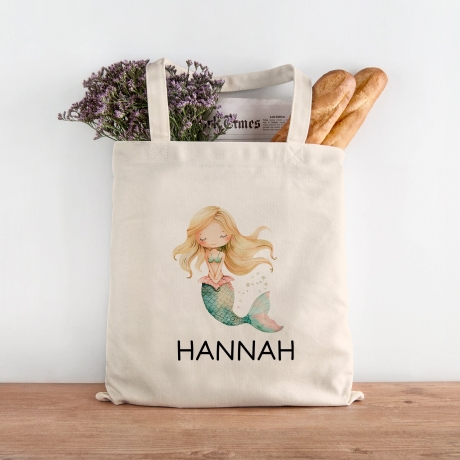 Personalisiert Meerjungfrau Einschulung Stofftasche Kindergarten Wäschebeutel Kinder-Beutel mit Wunschnamen für Schule, Wechselwäsche