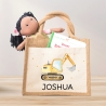 Schaufelbagger Pocket Tasche Wunschnamen | 100% Jute | Bagger Baustelle | Geschenk Einschulung | Schultüte personalisiert oder Weihnachten