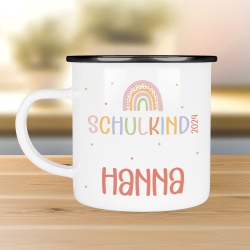 Schulanfang Regenbogen Kindertasse 2024 Schulkind Name Emaille Tasse Kind Kindergeschirr personalisiert Kinder Geschenk