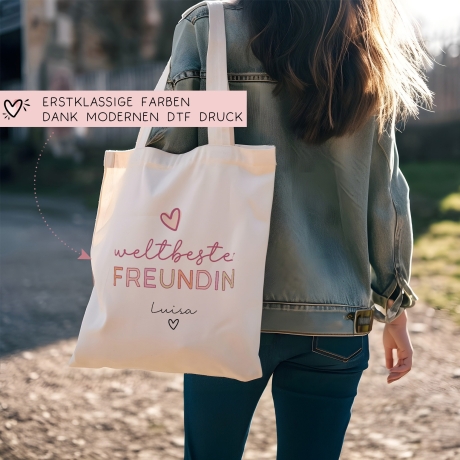 Weltbeste Freundin Tasche Stoffbeutel - mit Wunschname - Einkaufstasche - Beste Freundin BFF Geschenkidee Geburtstag - Personalisiert