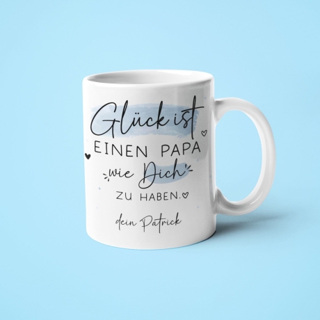Personalisierte Tasse zum Vatertag mit Spruch Glück ist einen Papa wie dich zu haben Geburtstag, Geschenk, Ostern, oder Weihnachtsgeschenk