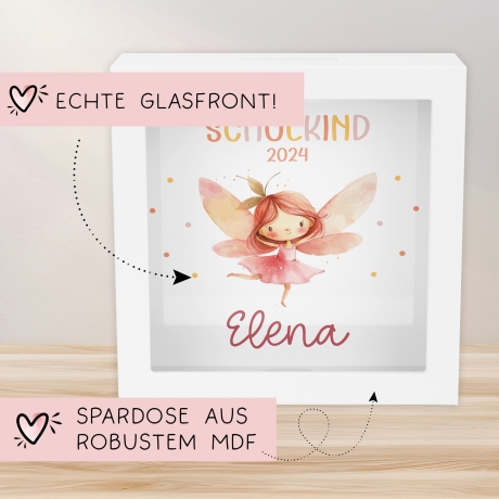 Ballerina Schulkind 2024 Spardose mit Wunschname Fee Name Kind personalisiert Kinder Geschenk Geburtstagsgeschenk Einschulung