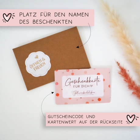 Etsy Geschenk Gutschein Coupon NUR für unseren kleinebuchstaben-Shop | Gutscheinkarte von 20 Euro bis 100 Euro frei wählbar.