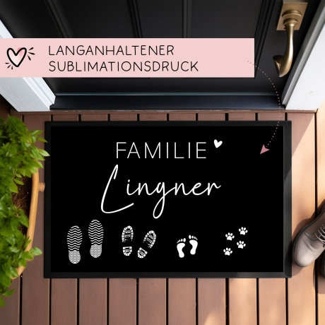 Personalisierte Fußmatte - Fußmatte | personalisierbar mit Familiennamen | Fußabdrücke | 60x40 cm | Geschenkidee zum Umzug, Einzug