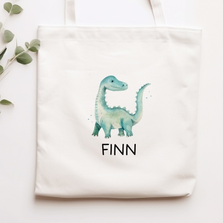 Stoffbeutel Dinosaurier Dino Stofftasche Brontosaurus Tasche personalisiert Kinder-Beutel als Sporttasche, Wechselwäsche, Kita & Schule