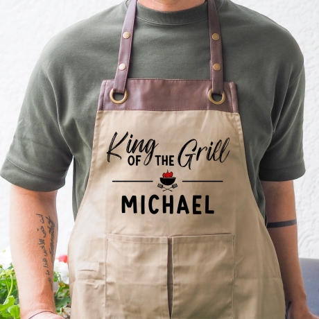 Grillschürze personalisiert für Männer mit Name Kunstleder Applikation zum Geburtstag - Geschenk Weihnachten Baumwollschürze, Küchenschürze
