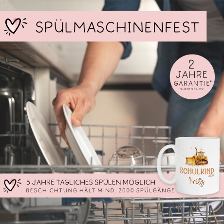 Schulkind 2024 Tasse Kindertasse, Wunschnamen Bagger Motiv, Personalisierte Einschulung Geschenk