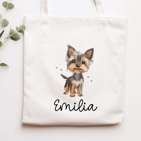 Personalisierte Stofftasche Hund Yorkshire Terrier Name - Kinder Beutel Kindertasche mit Wunschname - Wechselwäsche - Wechselkleidung