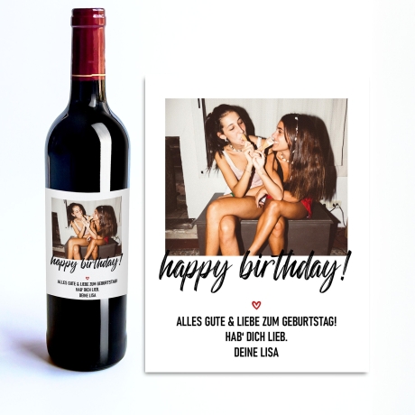Personalisiertes - Weinetikett Geburtstags-Flaschenetikett Happy Birthday mit Foto & Namen - Geschenk zum Geburtstag - schwarz