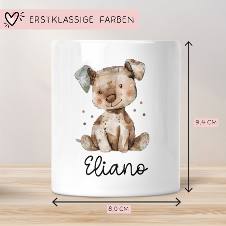 Personalisierte Kinder Spardose Hund Tier mit Namen optional mit Datum - Braun - Geschenk für Junge & Mädchen zum Geburtstag Weihnachten