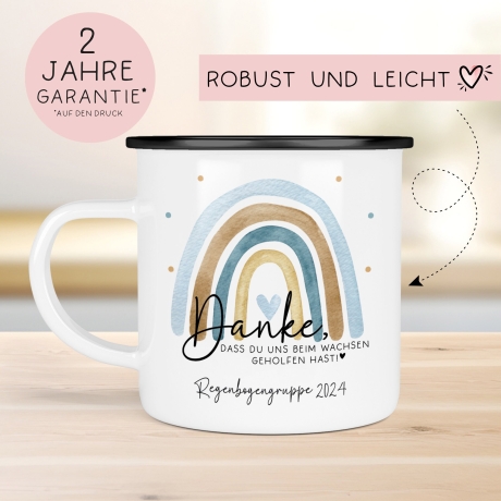 Danke das du uns beim Wachsen geholfen hast Emaille Becher - Regenbogen Abschiedsgeschenk für Erzieherin Geschenk Abschiedsgeschenk Lehrerin
