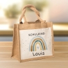 Einschulung Tasche Regenbogen Schulkind mit Wunschnamen | Jute Pocket |Personalisiert | Herz als Geschenktasche für Schulanfang - 1 Schultag