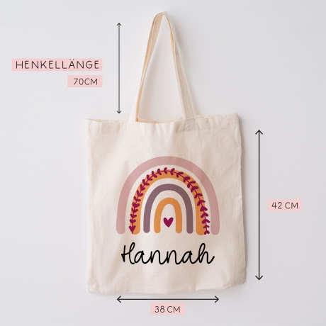 Personalisierter Turnbeutel aus Bio-Baumwolle | Mit Ihrem Wunsch-Namen | Regenbogen-Design. Perfekt als Rucksack für Schule und Kindergarten