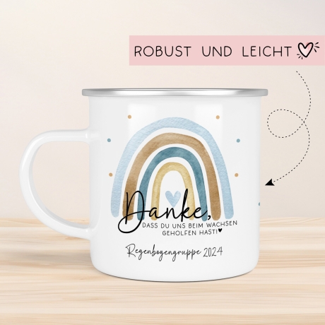 Danke das du uns beim Wachsen geholfen hast Emaille Becher - Regenbogen Abschiedsgeschenk für Erzieherin Geschenk Abschiedsgeschenk Lehrerin