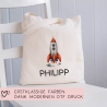 Stofftasche Rakete Personalisiert - Einkaufstasche Kinder-Beutel mit Namen als Sporttasche, Tragetasche Wechselwäsche für Kita Schule - 05