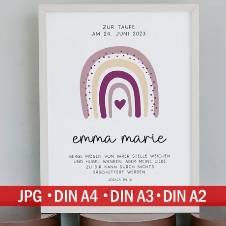Taufgeschenk Taufe Poster personalisiert Patenkind Regenbogen Mädchen Urkunde Geschenke Taufpate Patengeschenk Patenonkel Patentante Spruch