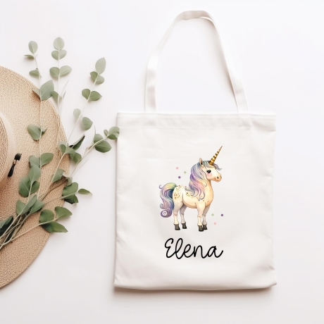 Stofftasche Beutel Namen Einhorn - Personalisierte Kinder Beutel Kindertasche - Wechselwäsche, Schmutzwäsche Tragetasche - Wechselkleidung