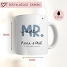 Mr & Mrs Tasse Hochzeit personalisiert Becher mit Wunschnamen und Datum – Namenstasse Hochzeitsgeschenk - Braut Bräutigam – Kaffeetasse