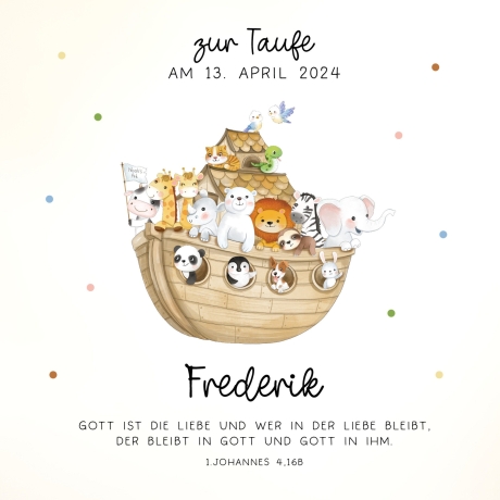 Arche Noah Holz Spardose Taufe personalisiert mit Namen zur Geburt Kommunion Konfirmation eines Kindes mit Taufspruch und als Geldgeschenk