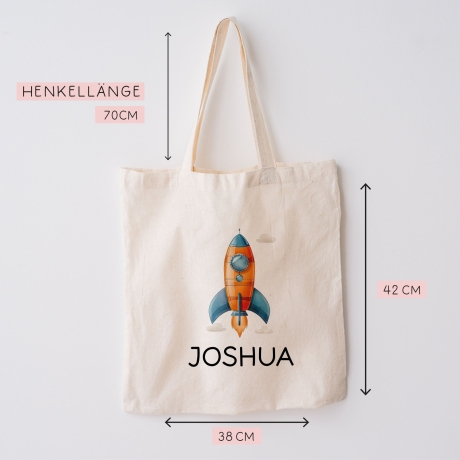 Rakete Stofftasche Personalisiert - Einkaufstasche Kinder-Beutel mit Namen als Sporttasche, Tragetasche Wechselwäsche für Kita Schule - 03