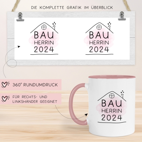 Set Bauherr Bauherrin Tasse 2024 Name, Richtfest Geschenk, Becher Geschenke zum Richtfest, Geschenkideen zum Hausbau Einweihung Hausbauer