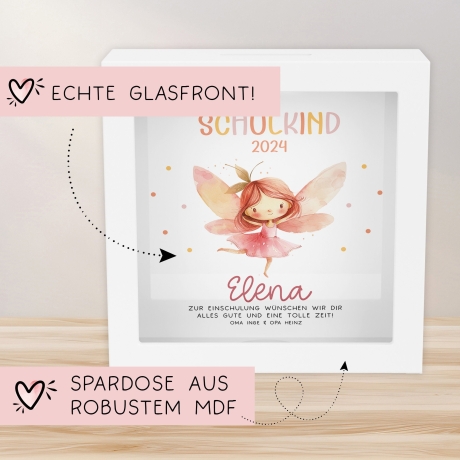 Schulkind 2024 Ballerina Spardose mit Wunschname Fee Name Kind personalisiert Kinder Geschenk Geburtstagsgeschenk Einschulung mit Wunschtext