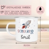 Schulanfang Kindertasse Schulkind Name Emaille Tasse Kind Kindergeschirr personalisiert Kinder Hubschrauber LKW Rakete Regenbogen Bär Ufo