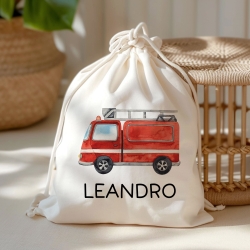 Feuerwehr Feuerwehrauto Turnbeutel mit Wunschnamen - Feuerwehrwagen Personalisiert Wäschebeutel Wechselwäsche Mädchen & Junge Weihnachten