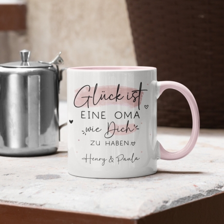 Handgefertigte Personalisierte Tasse – Glück ist eine OMA wie dich zu haben - Geschenk zum Muttertag Geburtstag, Ostern, Weihnachten - Name