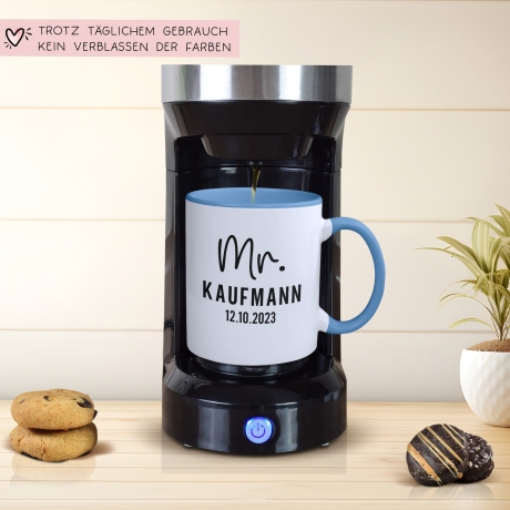Mr. & Mrs. Tasse Hochzeit personalisiert Becher mit Wunschnamen und Datum – Namenstasse Hochzeitsgeschenk - Braut Bräutigam – Kaffeetasse