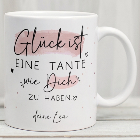 Handgefertigte Personalisierte Glück ist... - Tasse. Mama, Oma, Tante, Schwester, Cousine, Hebamme, Nachbarin, Freundin, Wunschtext & Name