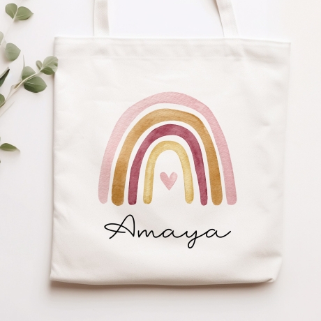Regenbogen Stofftasche Tasche Kinder-Beutel mit Namen als Sporttasche, Wechselwäsche, Tragetasche - Kita, Schule & Kindergarten - Motiv 07