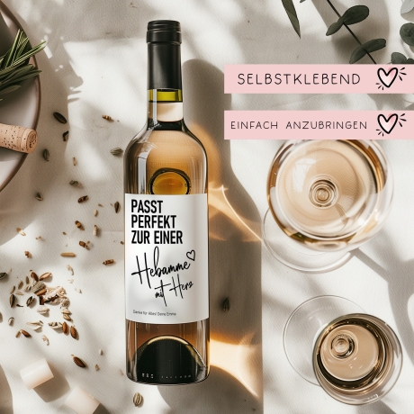 Personalisiertes Weinetikett Hebamme mit Herz Flaschenetikett Geschenk - Schwangerschaft - Geburt Geschenk - Name - Dankeschön - Etikett