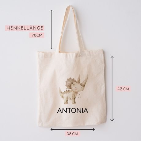 Dinosaurier Dino Stofftasche Tasche Styracosaurus personalisiert Kinder-Beutel als Sporttasche, Wechselwäsche, Stoffbeutel Kita & Schule