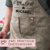 King of the Grill Grillschürze personalisiert für Männer mit Name & Kunstleder zum Geburtstag - Weihnachten Baumwollschürze, Küchenschürze