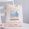 Turnbeutel Traktor Blau Personalisierter Trecker Blau - Sportbeutel mit Namen - Beutel für Wechselwäsche für Schule Kindergarten -Geburtstag
