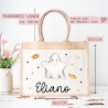 Halloween Stoff Tasche mit Namen | Beutel mit Geist und Bonbons | Candy Bag mit Namen | Tragetasche für Kinder für Süßigkeiten an Halloween