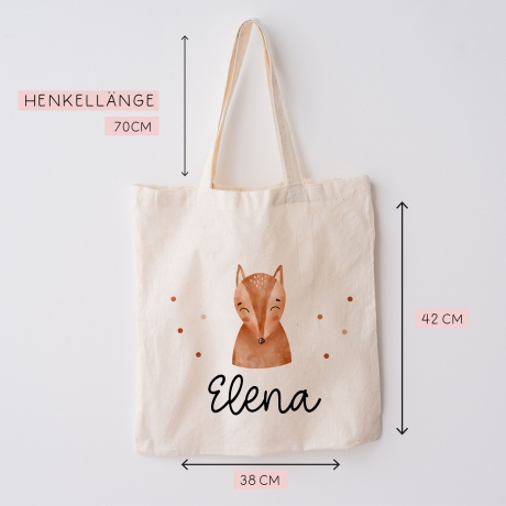 Fuchs Stofftasche Tasche Kinder-Beutel mit Namen Wunschname als Sporttasche, Wechselwäsche, Tragetasche -für Kita Schule & Kindergarten