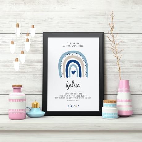 Taufgeschenk Taufe Poster personalisiert Patenkind Regenbogen Junge mit Namen- Geschenke Taufpate Patengeschenk Patenonkel Patentante Spruch
