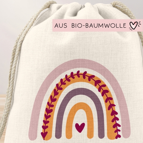 Kinder-Beutel mit Namen Personalisierter Turnbeutel | Regenbogen-Design. Rucksack für als Sportbeutel für Schule, Kindergarten Wechselwäsche