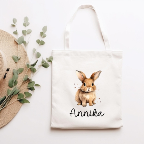 Stofftasche mit Namen Hase Rammler - Personalisierte Kinder Beutel Kindertasche - Wechselwäsche, Schmutzwäsche Tragetasche - Wechselkleidung