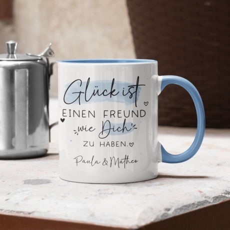 Personalisierte Tasse mit Spruch Glück ist einen Freund wie dich zu haben zum Geburtstag, Geschenk, Ostern, Weihnachtsgeschenk, Abschied