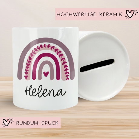 Personalisierte Spardose Regenbogen mit Namen und Datum - Lila - Geschenk für Mädchen zum Geburtstag Weihnachten Firmung Geburt Einschulung