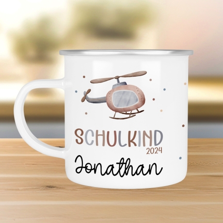 Hubschrauber Kindertasse Schulkind Name Emaille Tasse Kind Kindergeschirr personalisiert Kinder Geschenk Schulanfang Geburtstagsgeschenk