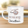 Hubschrauber Kindertasse Schulkind Name Emaille Tasse Kind Kindergeschirr personalisiert Kinder Geschenk Schulanfang Geburtstagsgeschenk