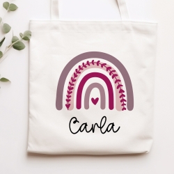 Regenbogen Lila Stofftasche Tasche Kinder-Beutel mit Namen als Sporttasche, Wechselwäsche, Tragetasche - Kita, Schule & Kindergarten - 02