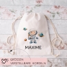 Stoffbeutel Astronaut Turnbeutel Rucksack, Kindergartentasche mit Name personalisiert Weltraum Weltall Astronaut aus Bio-Baumwolle