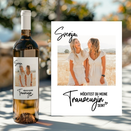 Personalisiertes Weinetikett Möchtest Du meine Trauzeugin sein? Flaschenetikett mit Name und Foto, besonderes Geschenk für Freundinnen.